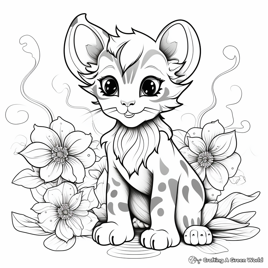 Exotic Bengal Cat and Hibiscus Flower Coloring Pages 2