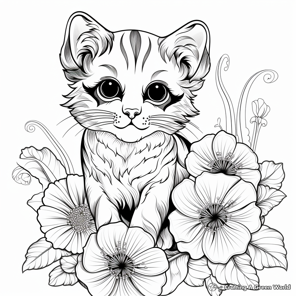 Exotic Bengal Cat and Hibiscus Flower Coloring Pages 3