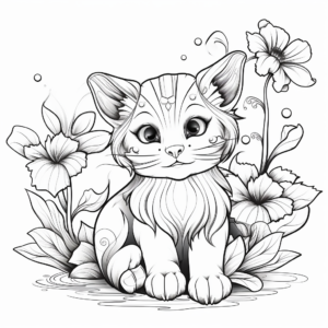 Exotic Bengal Cat and Hibiscus Flower Coloring Pages 4