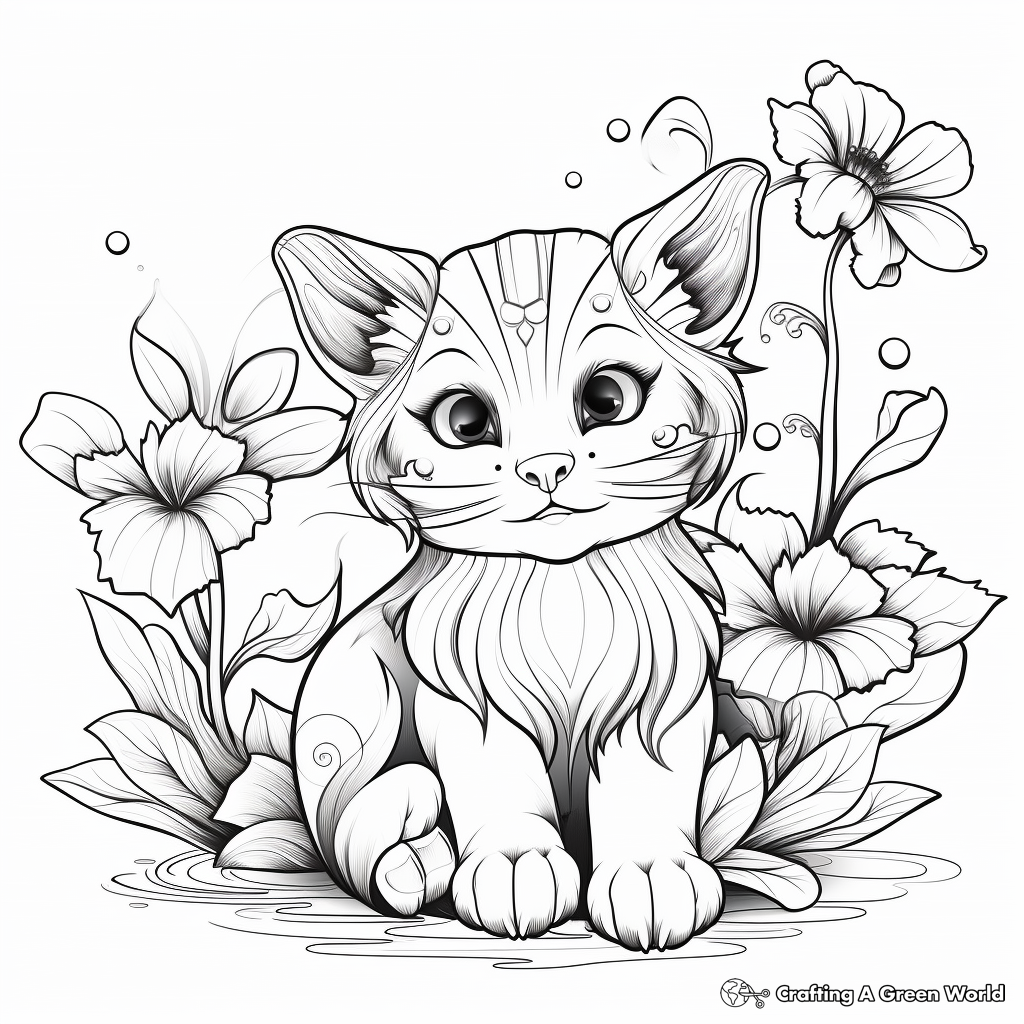 Exotic Bengal Cat and Hibiscus Flower Coloring Pages 4