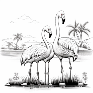 Exotic Caribbean Flamingo Coloring Pages 2