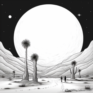 Exotic Full Moon over Desert Scene Coloring Pages 1