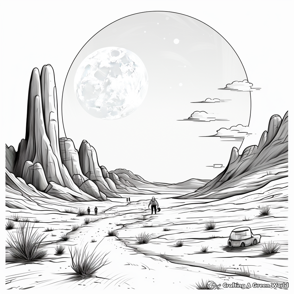 Exotic Full Moon over Desert Scene Coloring Pages 2