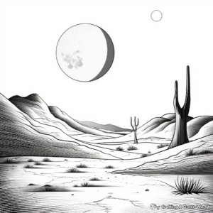Exotic Full Moon over Desert Scene Coloring Pages 3
