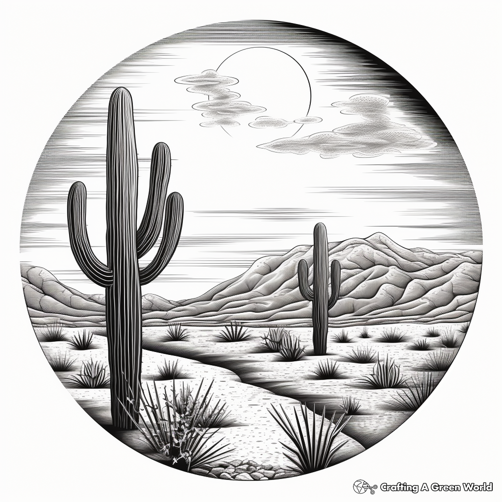 Exotic Full Moon over Desert Scene Coloring Pages 4
