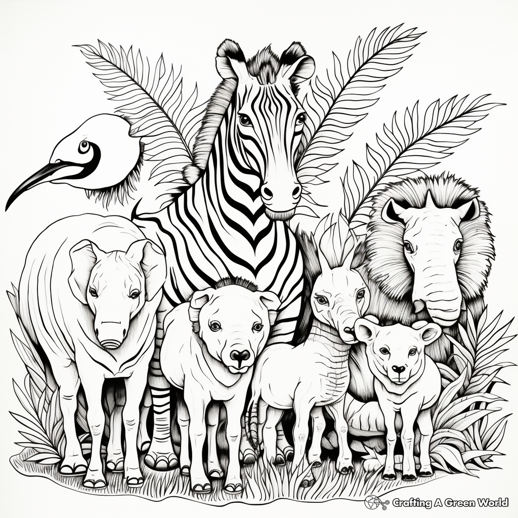 Exotic Jungle Animal Families Coloring Pages 1