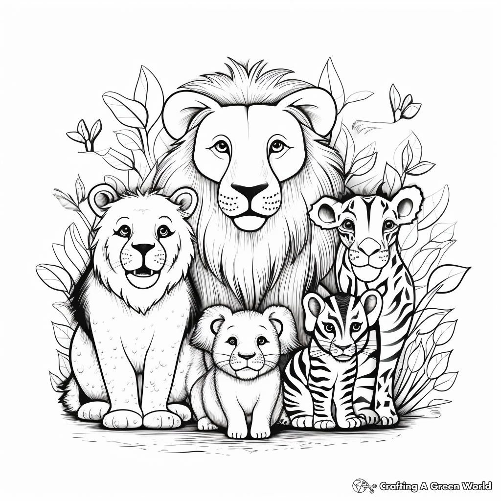 Exotic Jungle Animal Families Coloring Pages 3