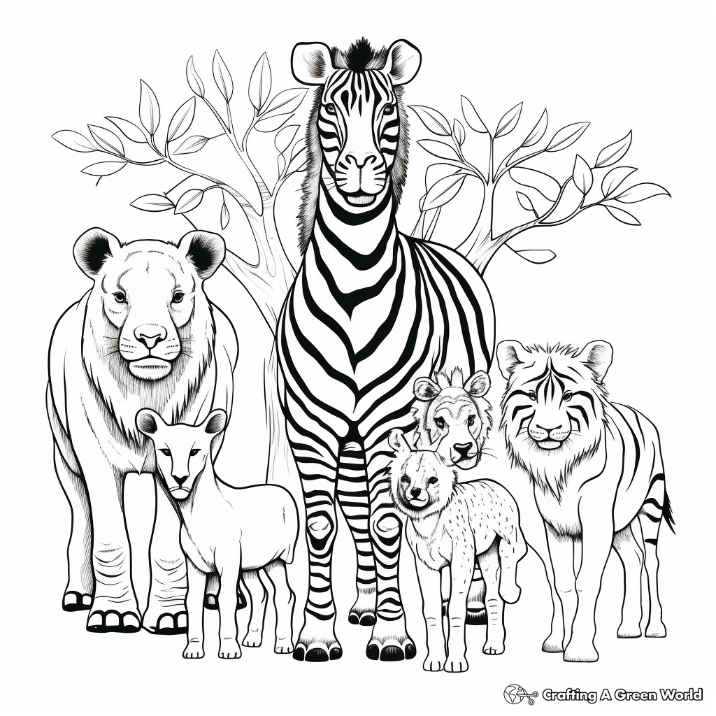 Exotic Jungle Animal Families Coloring Pages 4
