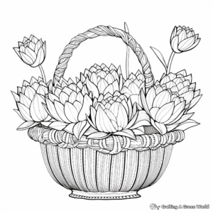 Exotic Lotus Flower Basket Coloring Sheets 2