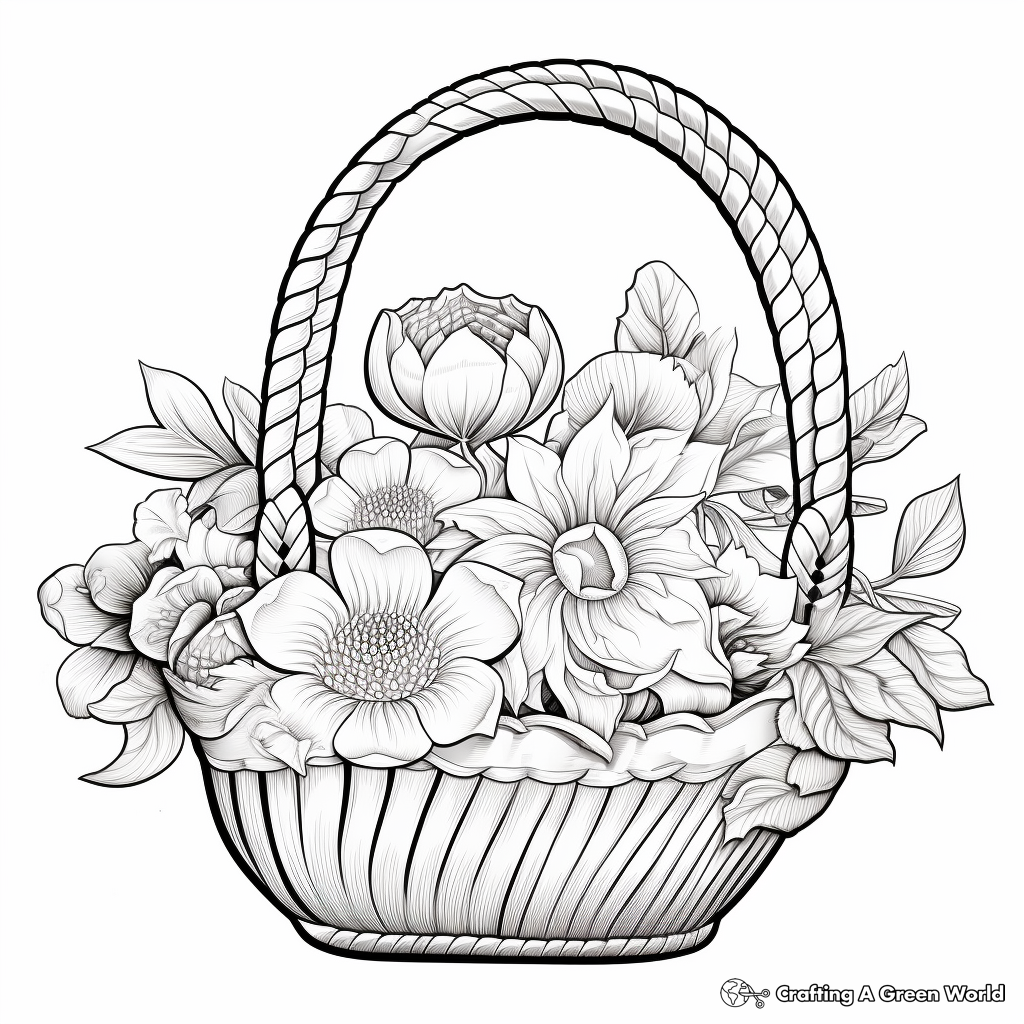Exotic Lotus Flower Basket Coloring Sheets 3