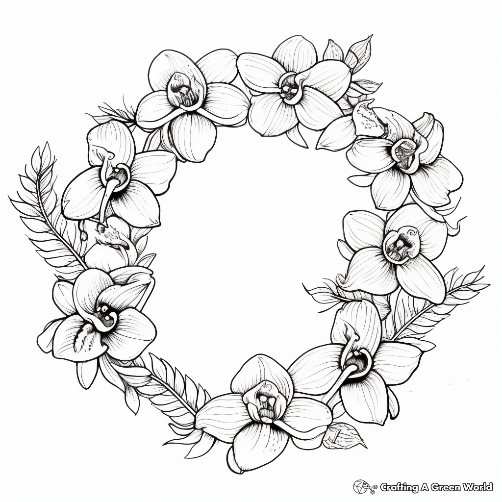Exotic Orchid Wreath Coloring Sheets 1