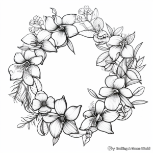 Exotic Orchid Wreath Coloring Sheets 2