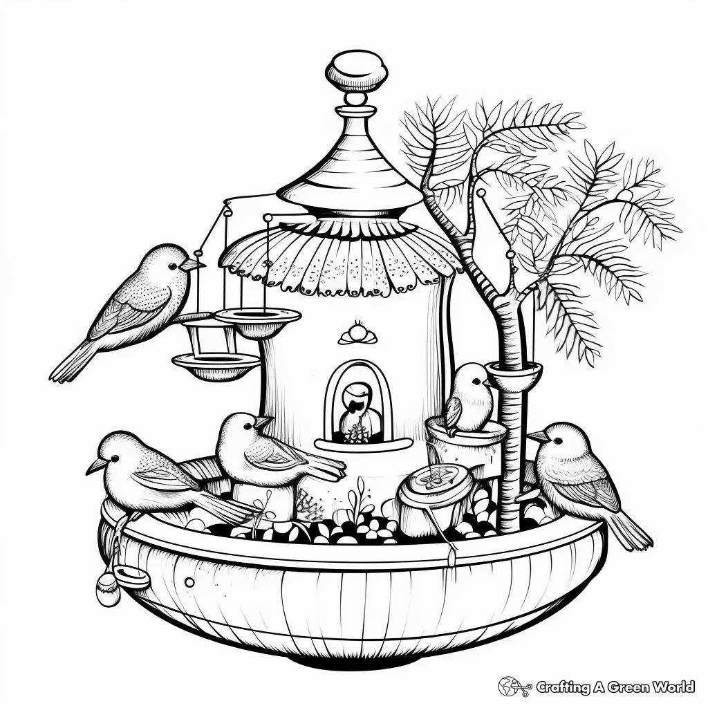 Exotic Oriental Bird Feeder Coloring Pages 2