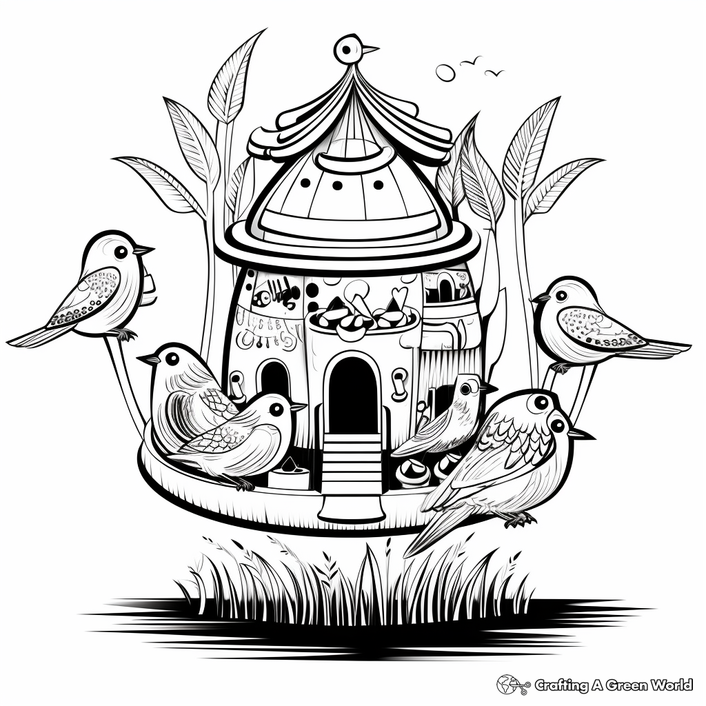 Exotic Oriental Bird Feeder Coloring Pages 4