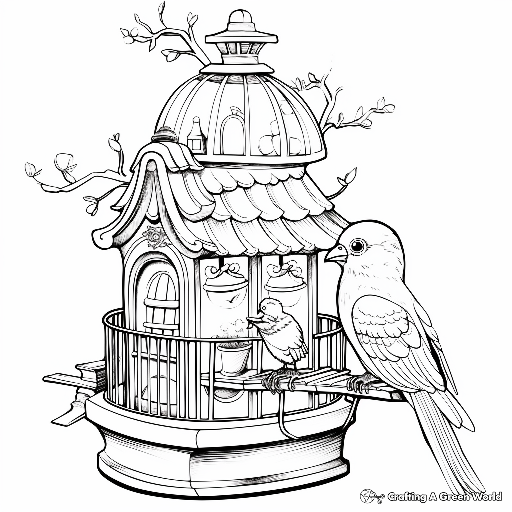 Exotic Parrot in Bird Cage Coloring Pages 1