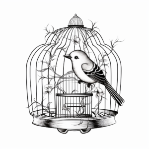 Exotic Parrot in Bird Cage Coloring Pages 2