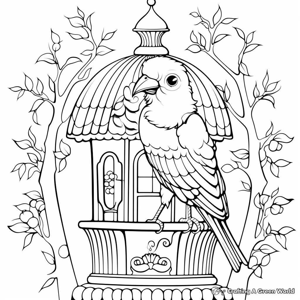 Exotic Parrot in Bird Cage Coloring Pages 4