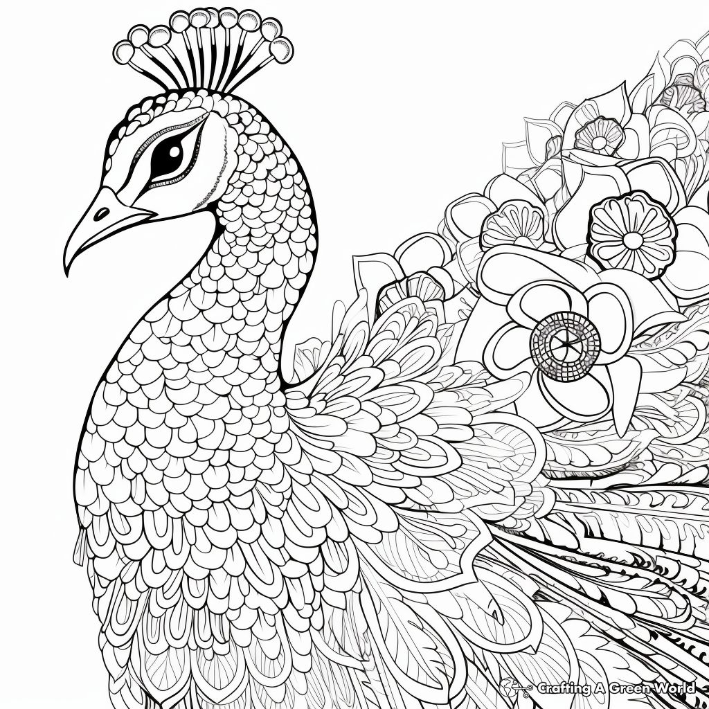 Exotic Peacock Coloring Pages for Therapeutic Art 1