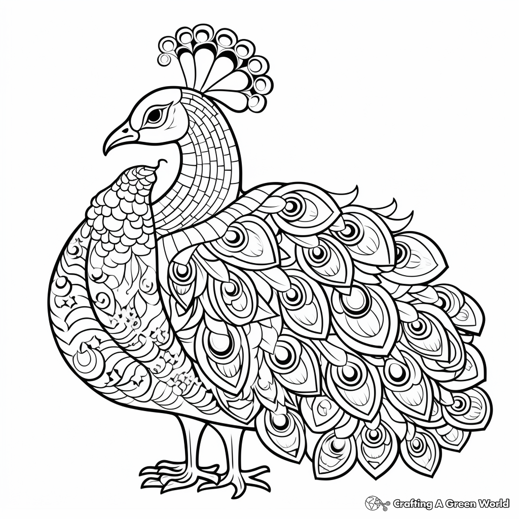 Exotic Peacock Coloring Pages for Therapeutic Art 2