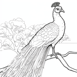 Exotic Peacock on Perch Coloring Pages 2