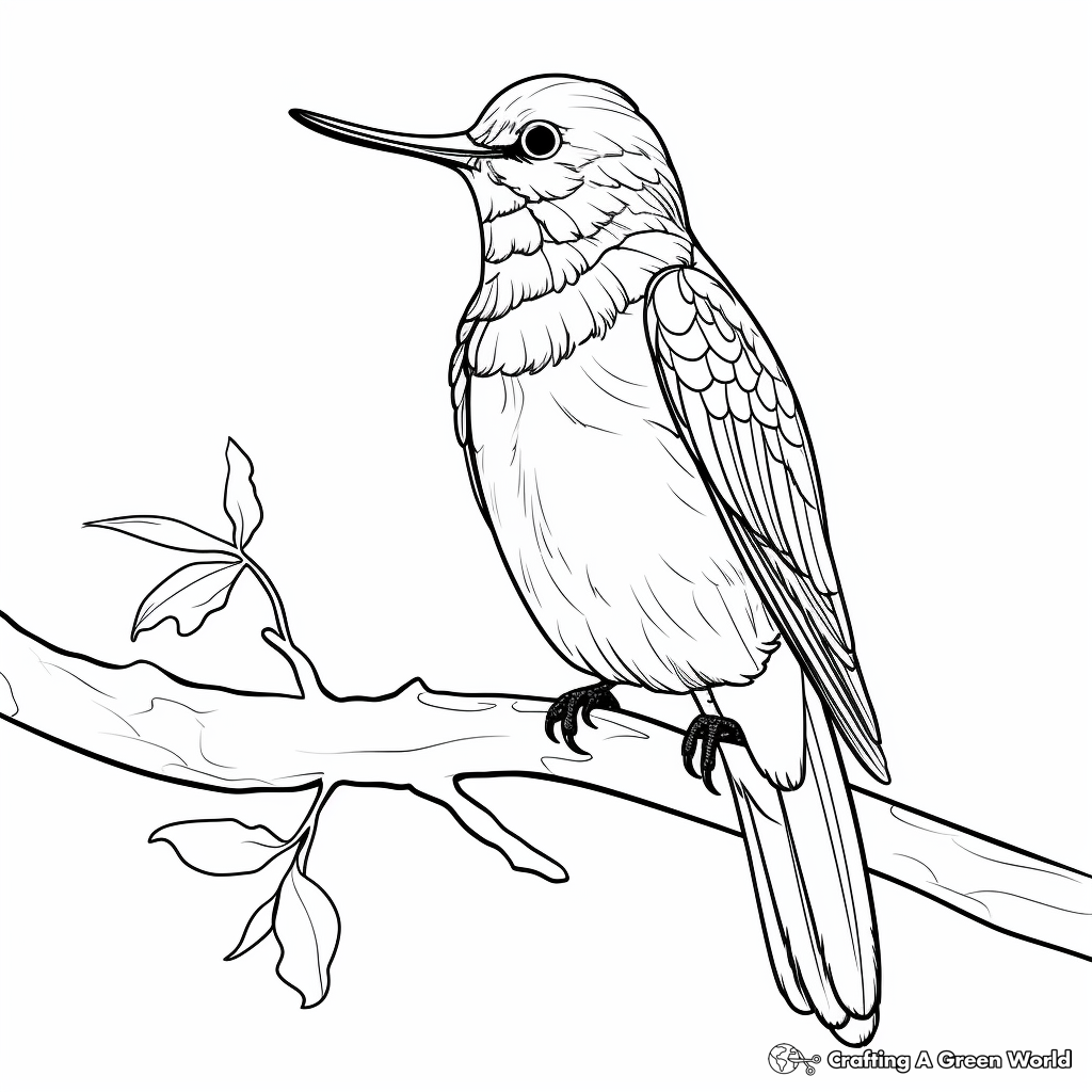 Exotic Purple-Throated Carib Hummingbird Coloring Pages 1
