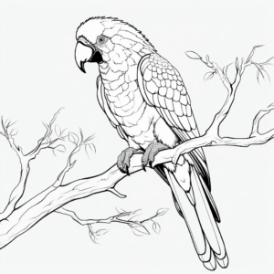 Exotic Scarlet Macaw Sitting on a Tree Coloring Page 2