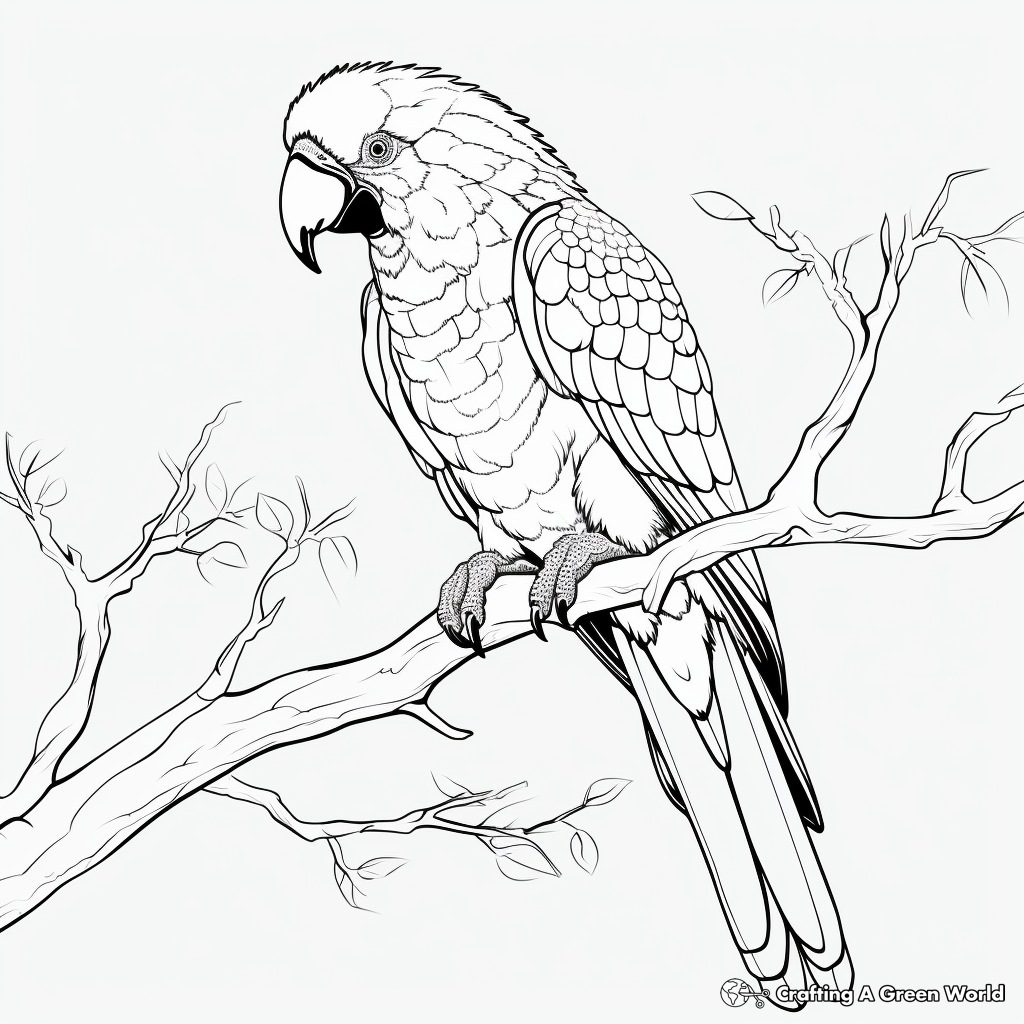 Exotic Scarlet Macaw Sitting on a Tree Coloring Page 2