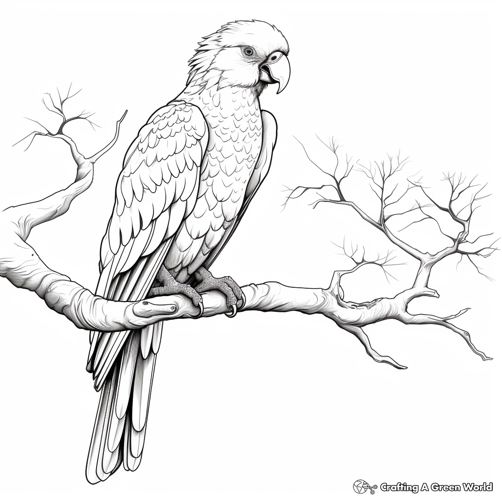 Exotic Scarlet Macaw Sitting on a Tree Coloring Page 3