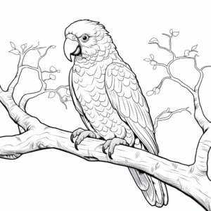 Exotic Scarlet Macaw Sitting on a Tree Coloring Page 4