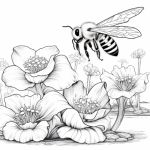 Exotic Scene: Giant Honeybee and Rafflesia Flower Coloring Pages 1