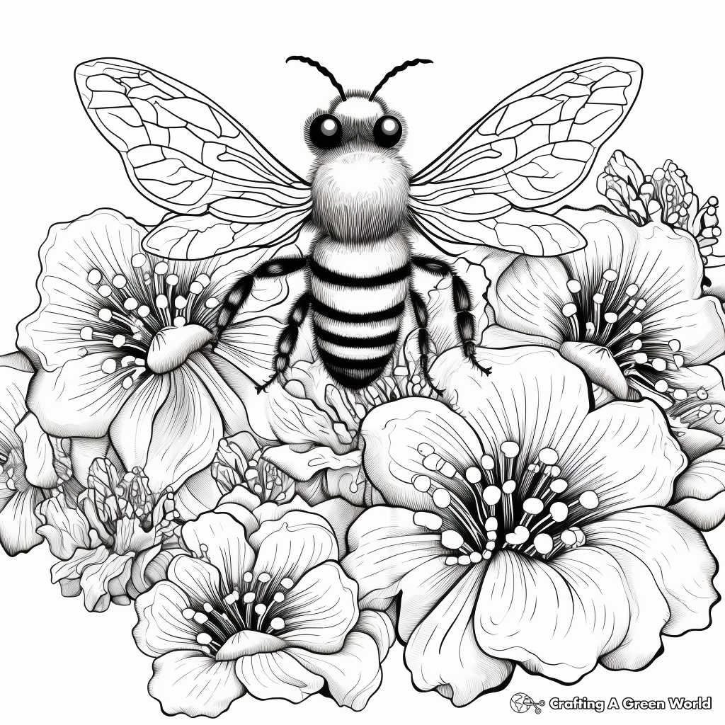 Exotic Scene: Giant Honeybee and Rafflesia Flower Coloring Pages 2