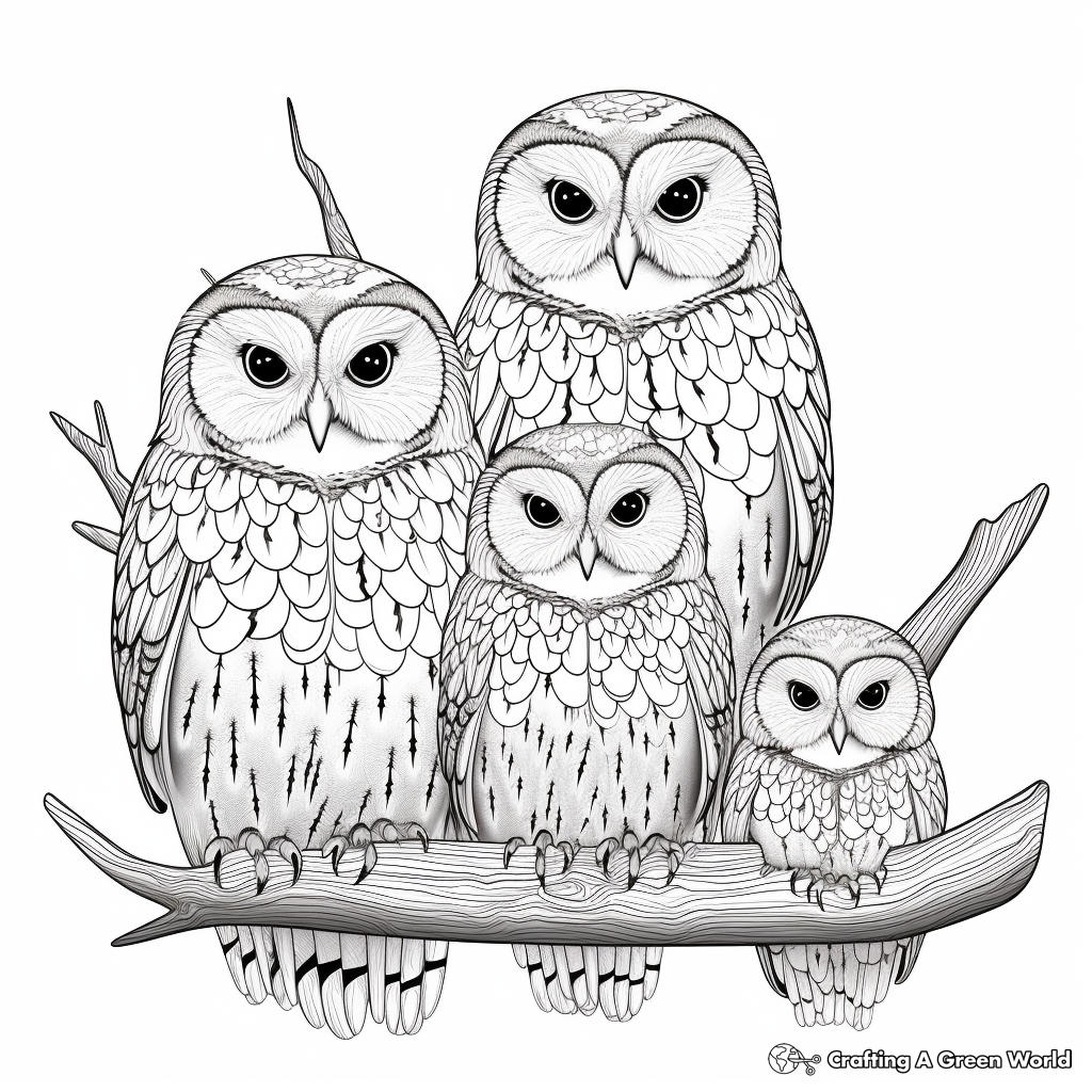 Experience Serenity with Ural Owl Family Coloring Pages 1
