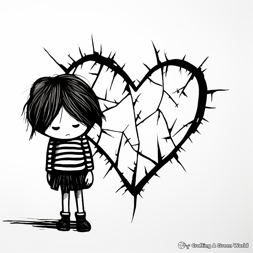 Expressive Broken Heart Art Coloring Pages 1