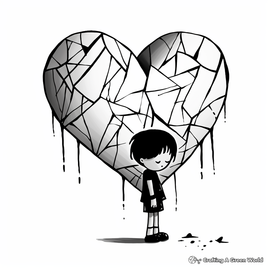 Expressive Broken Heart Art Coloring Pages 2