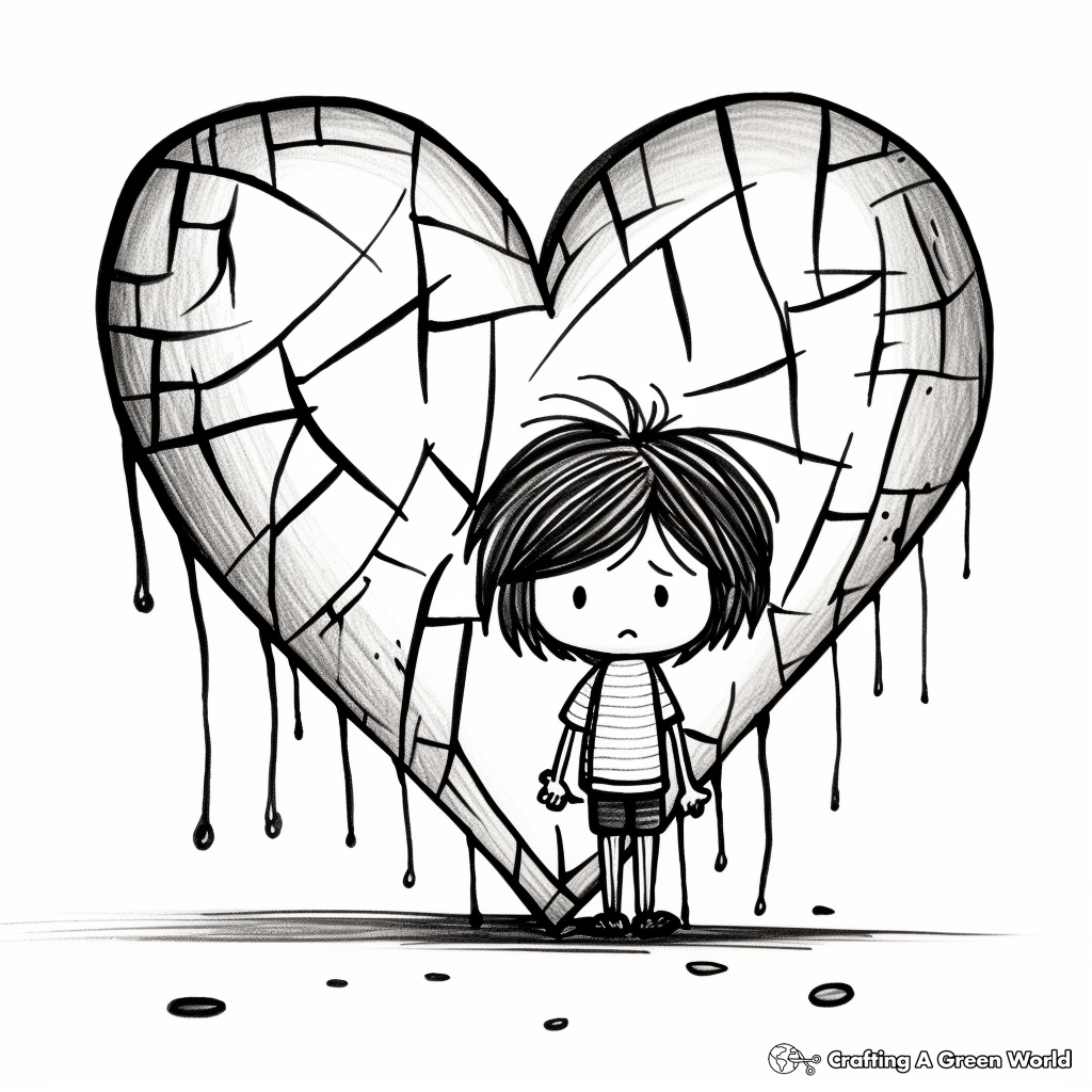 Expressive Broken Heart Art Coloring Pages 3