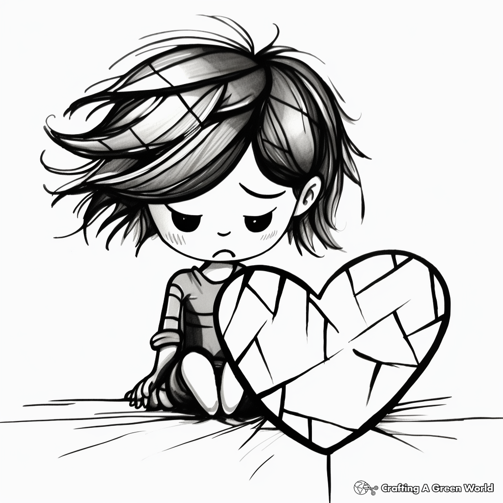 Expressive Broken Heart Art Coloring Pages 4