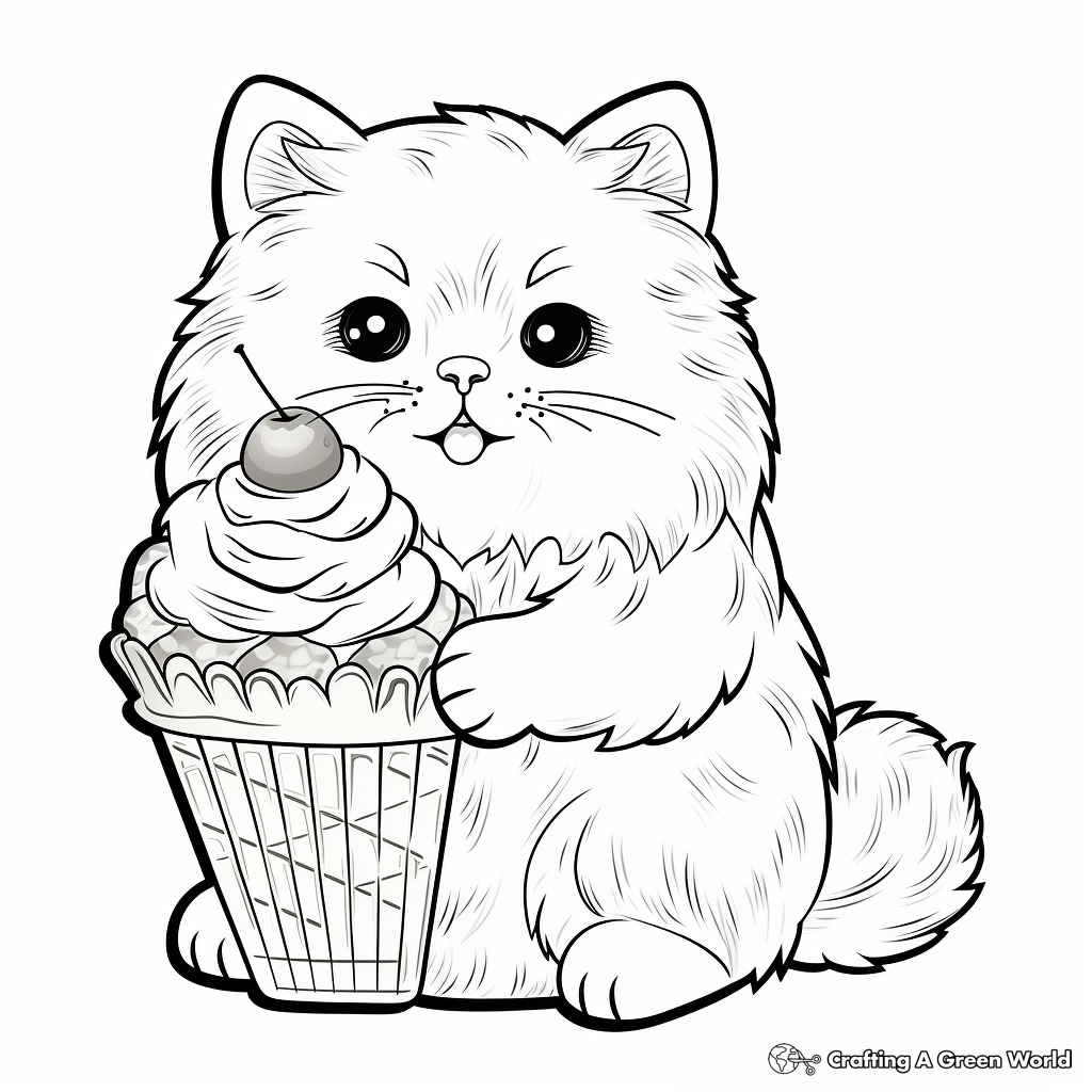 Expressive Persian Cat With Sundae Coloring Pages 1