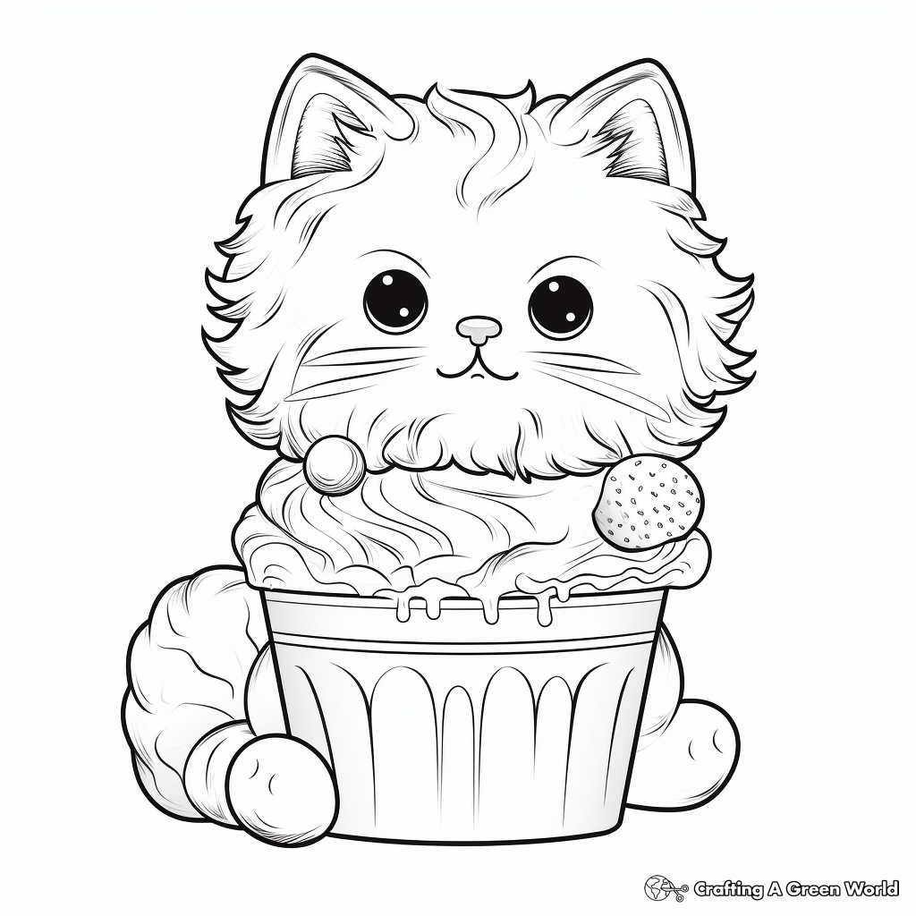 Expressive Persian Cat With Sundae Coloring Pages 2