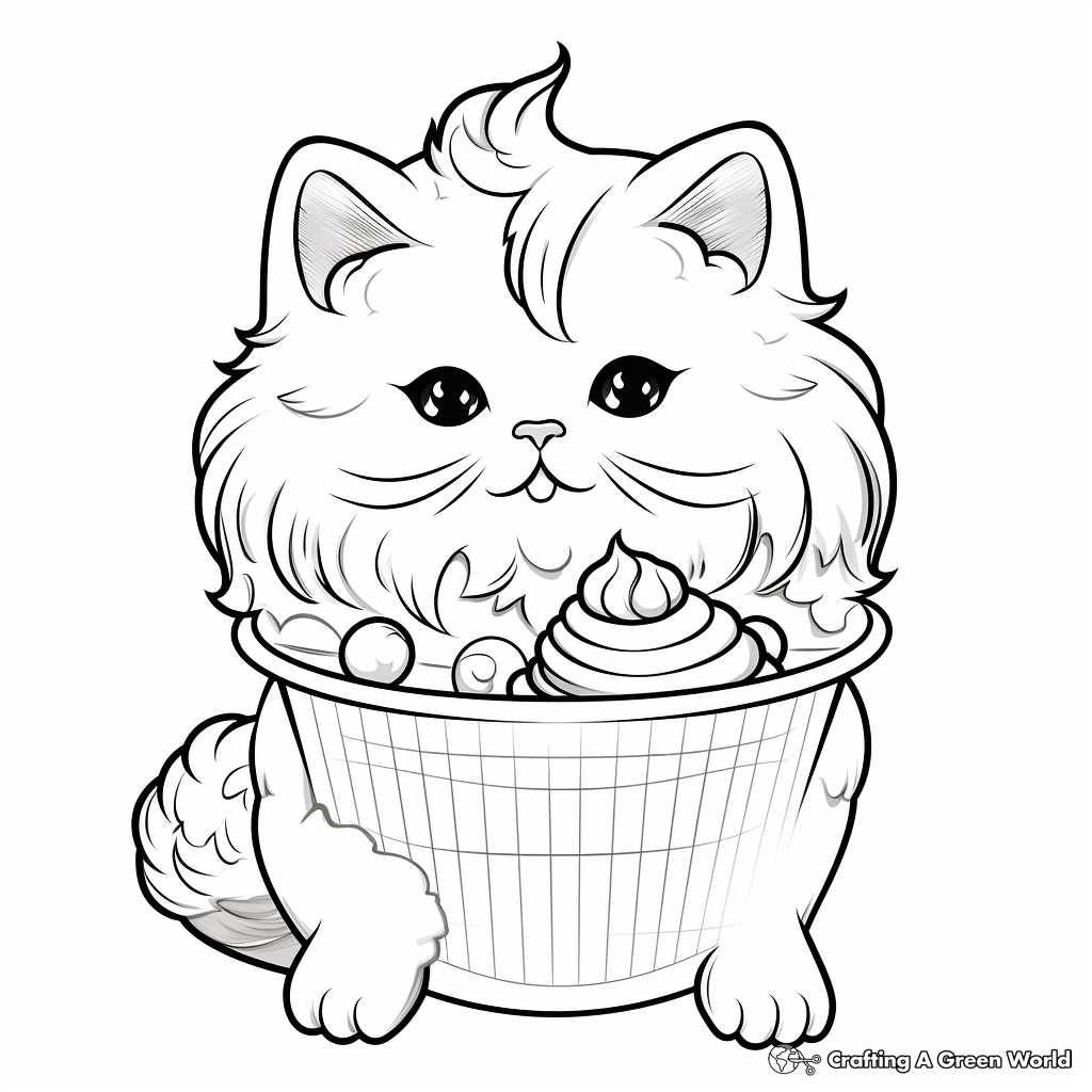 Expressive Persian Cat With Sundae Coloring Pages 3
