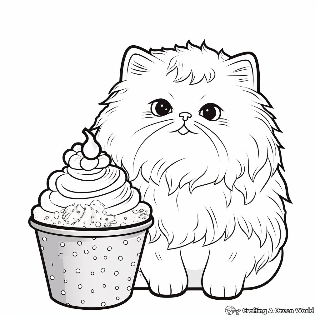 Expressive Persian Cat With Sundae Coloring Pages 4