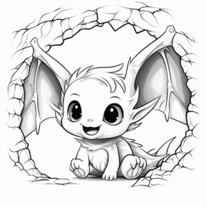 Exquisite Baby Bat in a Cave Coloring Pages 1