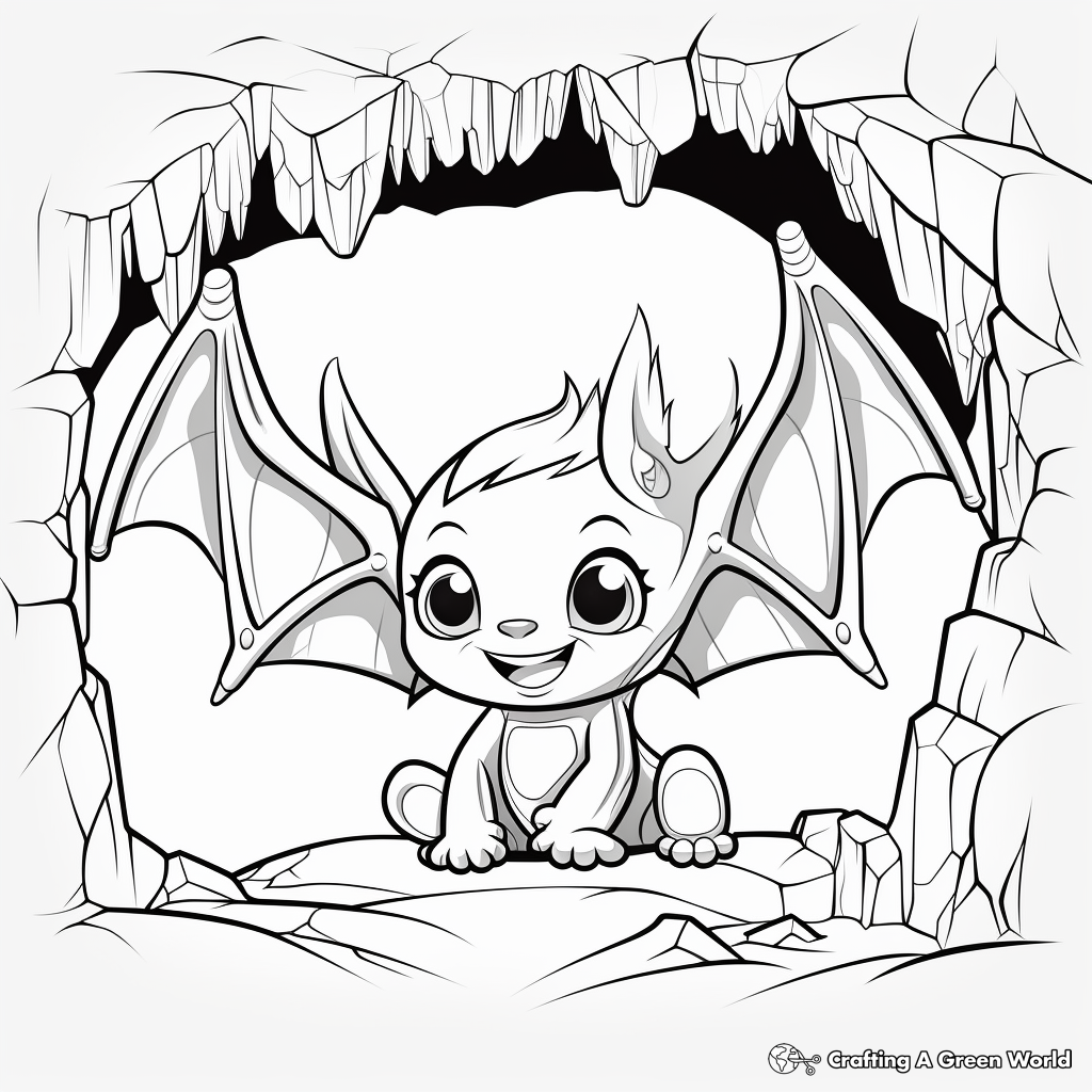 Exquisite Baby Bat in a Cave Coloring Pages 3