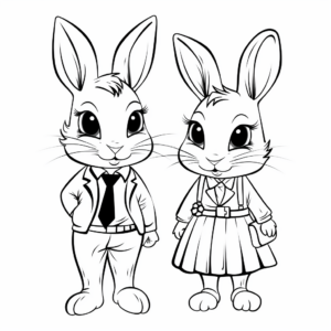 Exquisite Bunny Couple Coloring Pages for Adults 1