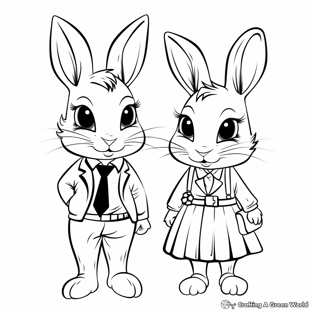 Exquisite Bunny Couple Coloring Pages for Adults 1