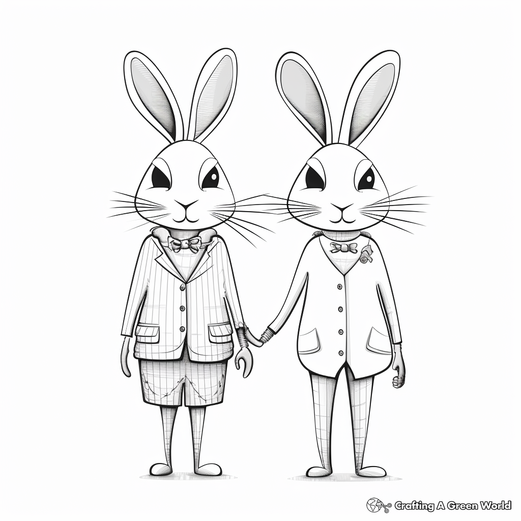 Exquisite Bunny Couple Coloring Pages for Adults 2