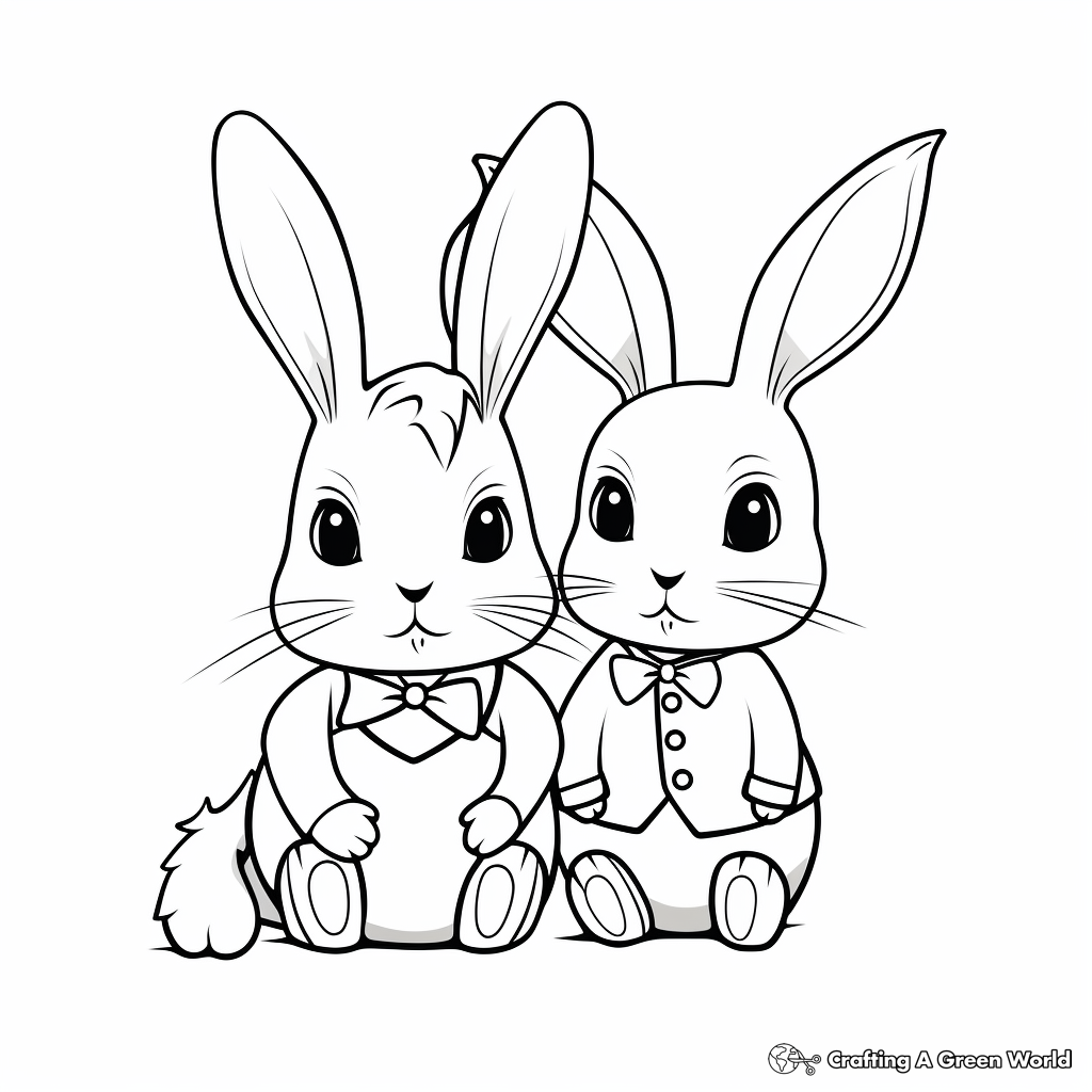 Exquisite Bunny Couple Coloring Pages for Adults 4