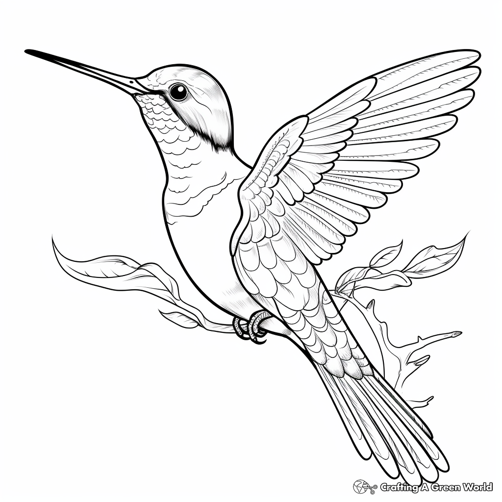 Exquisite Emerald Hummingbird Coloring Pages for Adults 1
