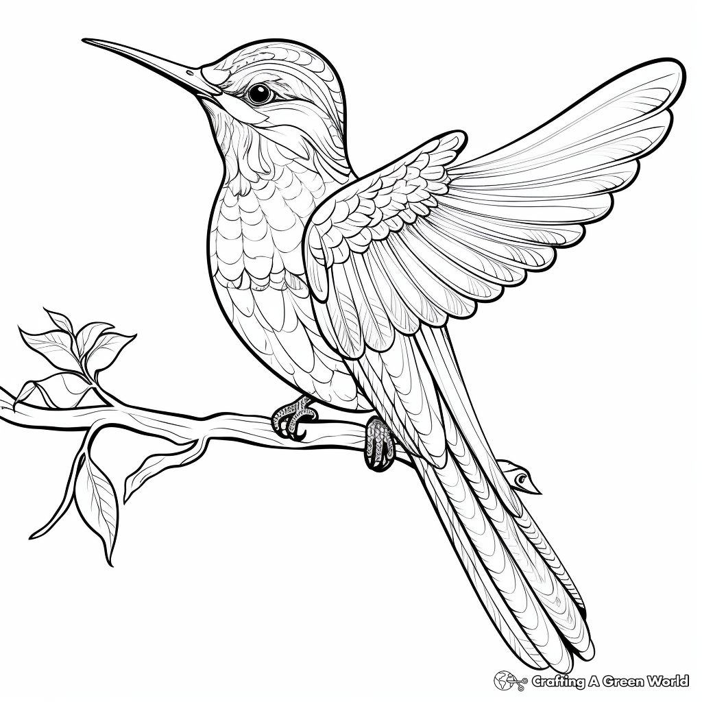Exquisite Emerald Hummingbird Coloring Pages for Adults 2