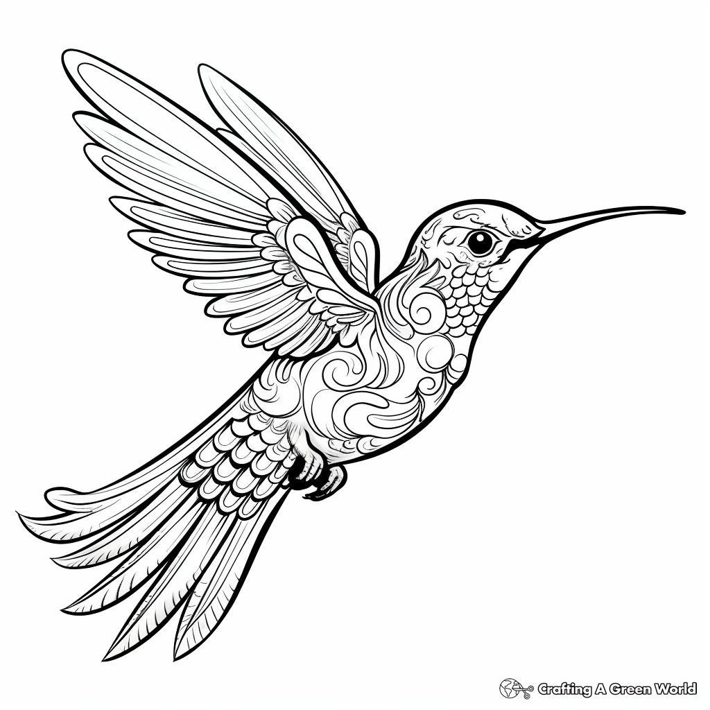 Exquisite Emerald Hummingbird Coloring Pages for Adults 4