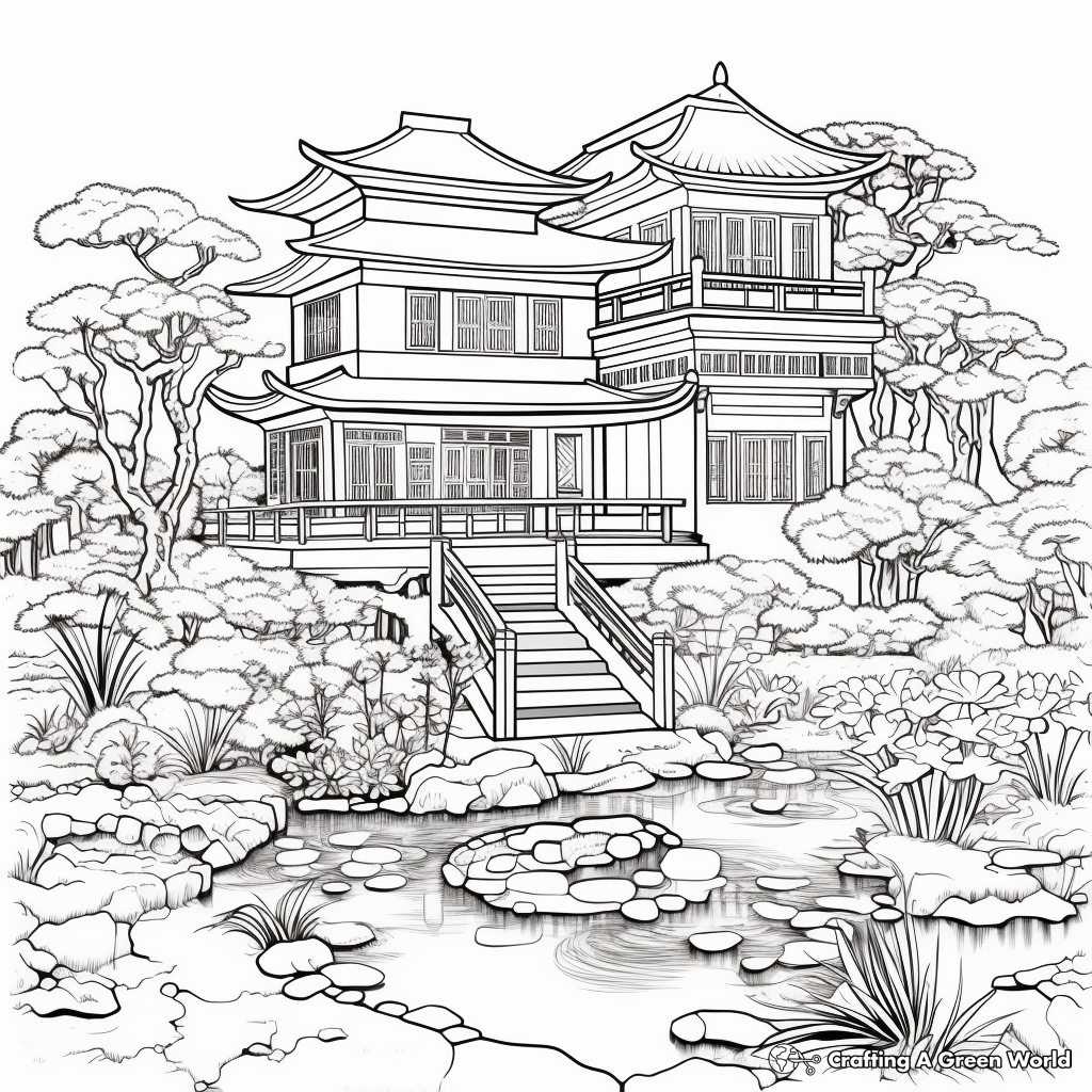 Exquisite Oriental Garden Coloring Pages 1